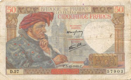 France 50 Francs Jacques Coeur - 05-12-1940 Série D.27 - PTTB