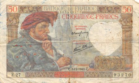 France 50 Francs Jacques Coeur - 05-12-1940 Série E.27 - TB