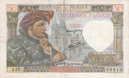 France 50 Francs Jacques Coeur - 05-12-1940 Série J.27 - TB+