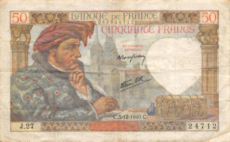 France 50 Francs Jacques Coeur - 05-12-1940 Série J.27 - TTB