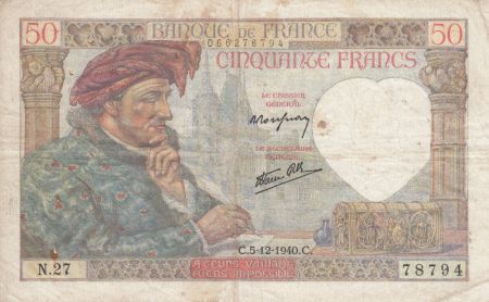 France 50 Francs Jacques Coeur - 05-12-1940 Série N.27 - TB