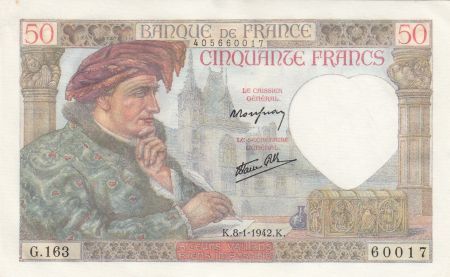 France 50 Francs Jacques Coeur - 08-01-1942 Série G.163-60017