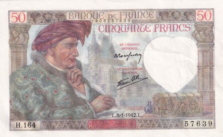 France 50 Francs Jacques Coeur - 08-01-1942 Série H.164 - SUP+
