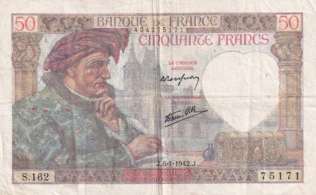 France 50 Francs Jacques Coeur - 08-01-1942 Série S.162 - TTB