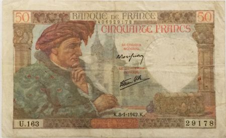 France 50 Francs Jacques Coeur - 08-01-1942 Série U.163 - TTB