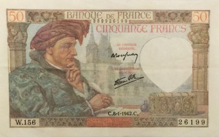 France 50 Francs Jacques Coeur - 08-01-1942 Série W.156 - TTB+