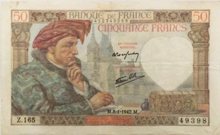 France 50 Francs Jacques Coeur - 08-01-1942 Série Z.165 - TTB