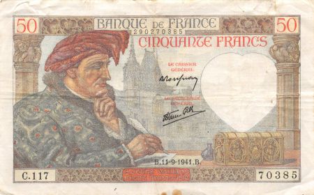 France 50 Francs Jacques Coeur - 11-09-1941 Série C.117 - TTB