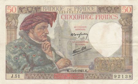 France 50 Francs Jacques Coeur - 13-03-1941 - Série J.51 - TTB