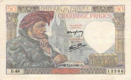 France 50 Francs Jacques Coeur - 13-03-1941 Série D.48 - TB+