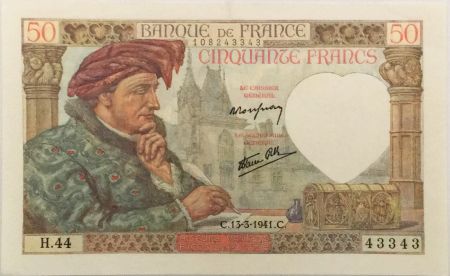 France 50 Francs Jacques Coeur - 13-03-1941 Série H.44 - SUP+