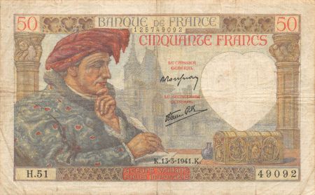 France 50 Francs Jacques Coeur - 13-03-1941 Série H.51 - PTTB
