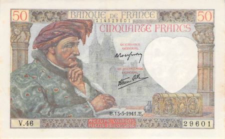 France 50 Francs Jacques Coeur - 13-03-1941 Série V.46 - TTB