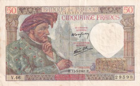 France 50 Francs Jacques Coeur - 13-03-1941 Série v.46 - TTB