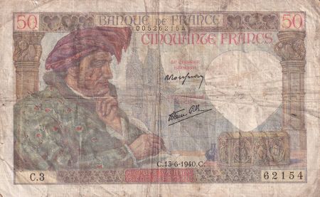 France 50 Francs Jacques Coeur - 13-06-1940 - Série C.3 - B+ - F.19.01