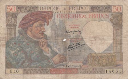 France 50 Francs Jacques Coeur - 13-06-1940 - Série U.10