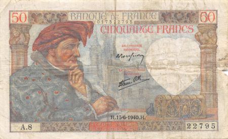 France 50 Francs Jacques Coeur - 13-06-1940 Série A.8 - TB