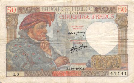 France 50 Francs Jacques Coeur - 13-06-1940 Série B.8 - TTB