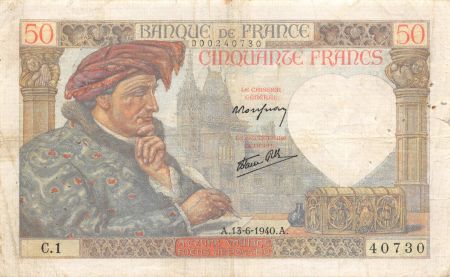 France 50 Francs Jacques Coeur - 13-06-1940 Série C.1 - TB