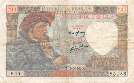 France 50 Francs Jacques Coeur - 13-06-1940 Série E.10 - TTB