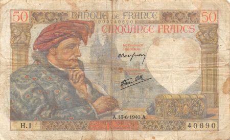 France 50 Francs Jacques Coeur - 13-06-1940 Série H.1 - TB