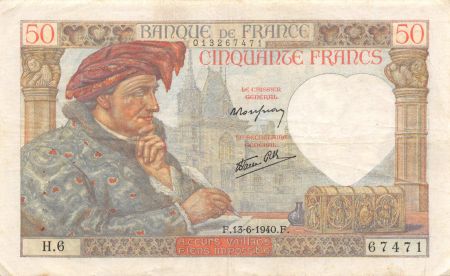 France 50 Francs Jacques Coeur - 13-06-1940 Série H.6 - TTB