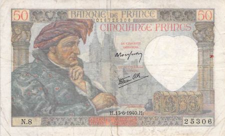 France 50 Francs Jacques Coeur - 13-06-1940 Série N.8 - TB