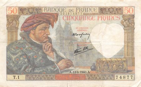 France 50 Francs Jacques Coeur - 13-06-1940 Série T.1 - TTB