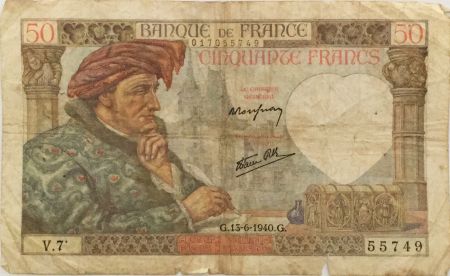 France 50 Francs Jacques Coeur - 13-06-1940 Série V.7 - PTB