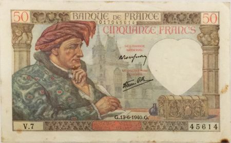 France 50 Francs Jacques Coeur - 13-06-1940 Série V.7 - TTB