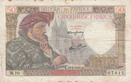 France 50 Francs Jacques Coeur - 13-06-1940 Série W.10 - TB