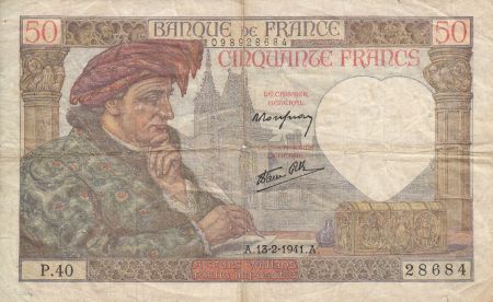 France 50 Francs Jacques Coeur - 13/2/1941 - Série P.40 Nº 28684