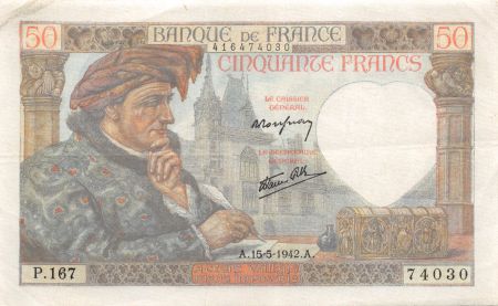 France 50 Francs Jacques Coeur - 15-05-1942 Série P.167 - TTB