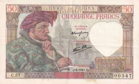 France 50 Francs Jacques Coeur - 17-04-1941 - Série C.57 - F.19.08