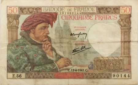 France 50 Francs Jacques Coeur - 17-04-1941 Série E.56 - TTB