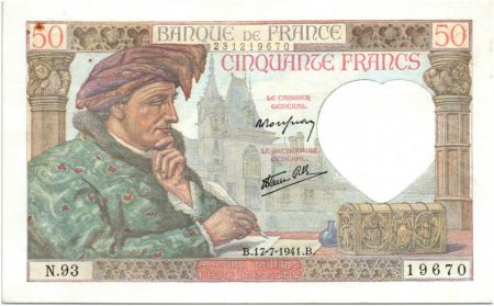 France 50 Francs Jacques Coeur - 17-07-1941 Série N.93
