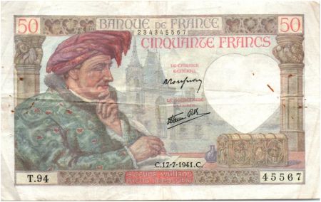 France 50 Francs Jacques Coeur - 17-07-1941 Série T.94