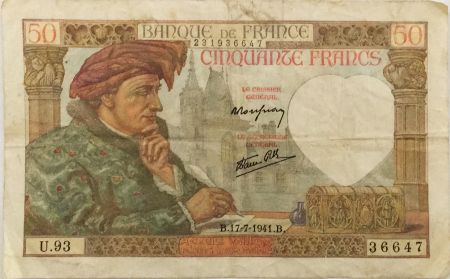 France 50 Francs Jacques Coeur - 17-07-1941 Série U.93 - TTB