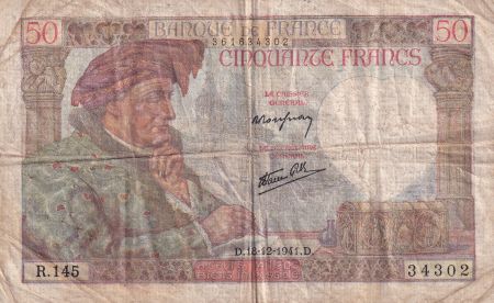 France 50 Francs Jacques Coeur - 18-12-1941 - Série R.145 - F.19.17