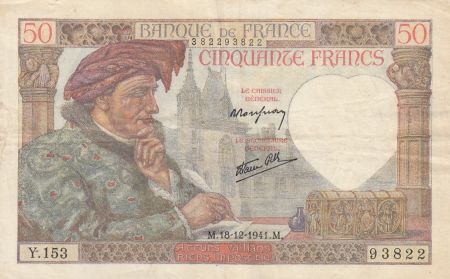 France 50 Francs Jacques Coeur - 18-12-1941 - Série Y.153 - TTB