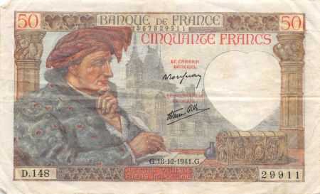 France 50 Francs Jacques Coeur - 18-12-1941 Série D.148 - TTB