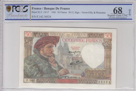 France 50 Francs Jacques Coeur - 18-12-1941 Série F.142 - PCGS 68OPQ
