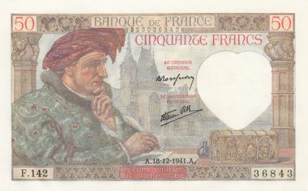 France 50 Francs Jacques Coeur - 18-12-1941 Série F.142-36842