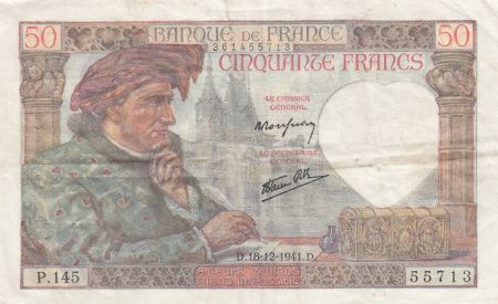 France 50 Francs Jacques Coeur - 18-12-1941 Série P.145