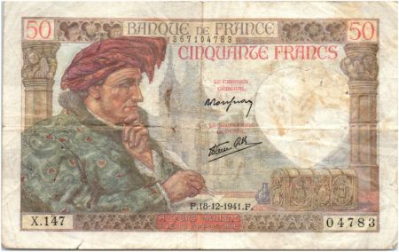 France 50 Francs Jacques Coeur - 18-12-1941 Série X.147