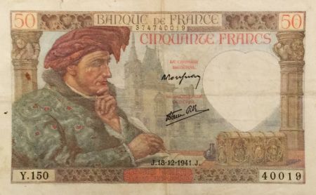 France 50 Francs Jacques Coeur - 18-12-1941 Série Y.150 - TTB