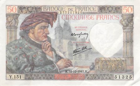 France 50 Francs Jacques Coeur - 18-12-1941 Série Y.151 - PTTB