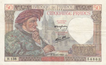 France 50 Francs Jacques Coeur - 20-11-1941 - Série H.138 - TTB