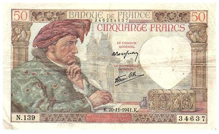 France 50 Francs Jacques Coeur - 20-11-1941 - Série N.139-34637 - F.19.16