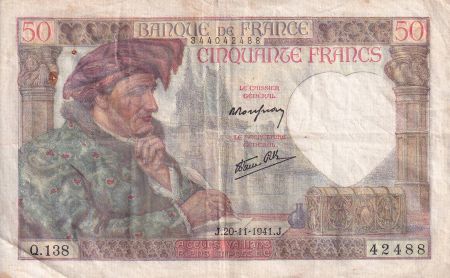 France 50 Francs Jacques Coeur - 20-11-1941 - Série Q.138 - TB+ - F.19.16